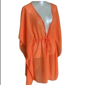 YMI Women’s color Orange Sheer V-Neck Swim Coverup size Medium